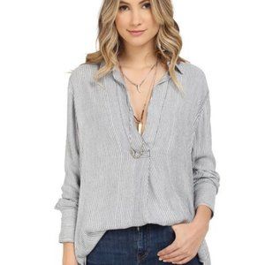 Free People Stripe Deep V-Neck Blouse
